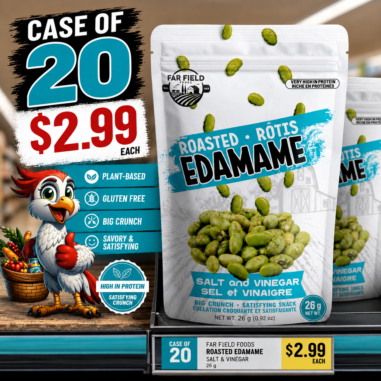 Far Field Farms - Roasted Edamame Beans (20x26g) Salt & Vinegar