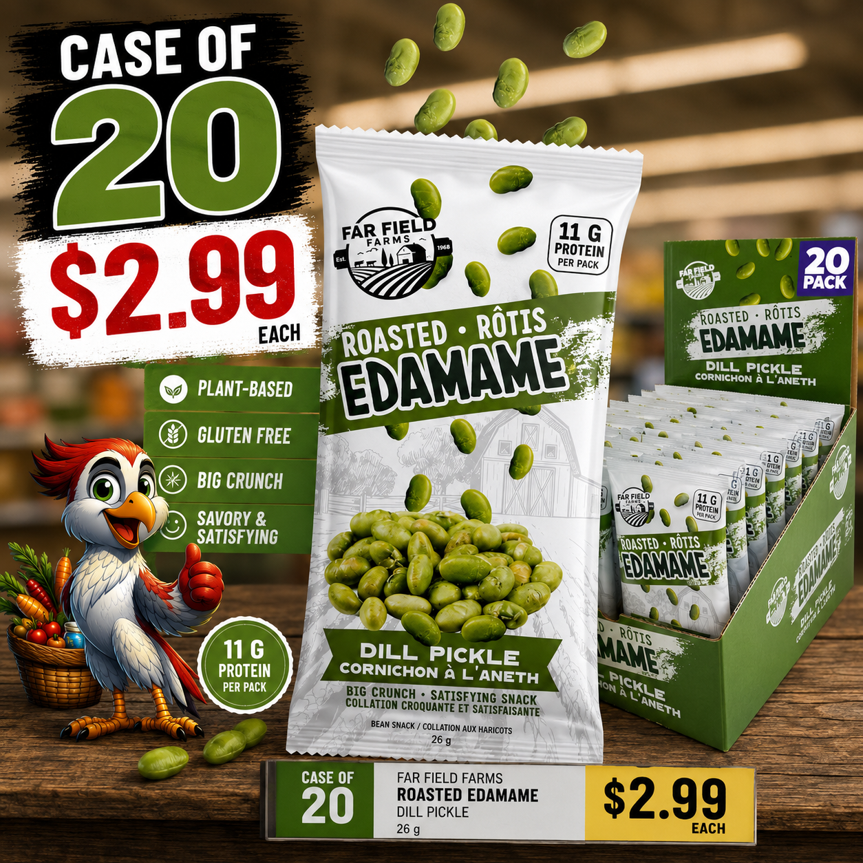 Far Field Farms - Roasted Edamame Beans (20x26g) Dill Pickle