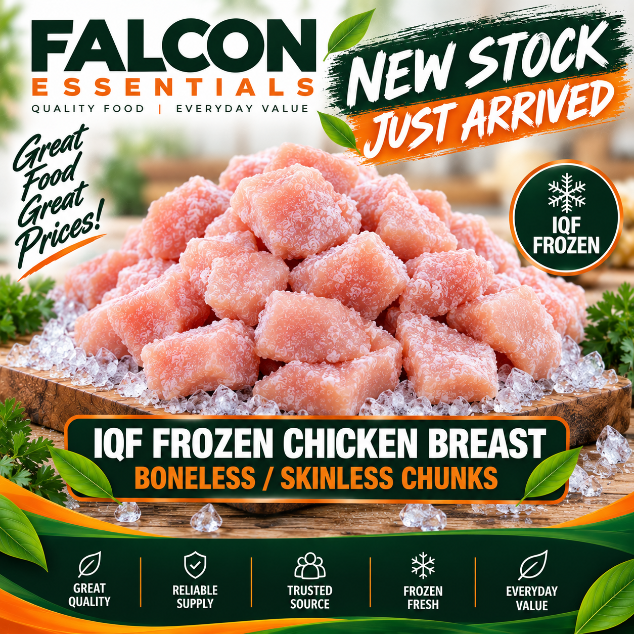 Lightly Seasoned Frozen Chicken Breast Chunks Raw(4kg)