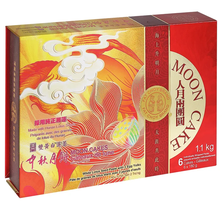 Fat Choy White Lotus Seed Paste Mooncakes with Double Yolk, 4 Pack