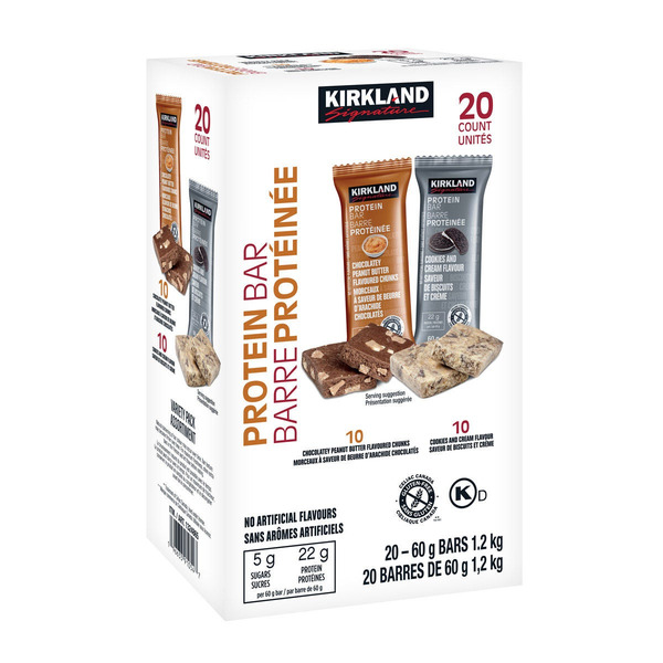Kirkland Signature Protein Bars, Chocolate Peanut Butter & Cookies and Cream, 20 x 60 g