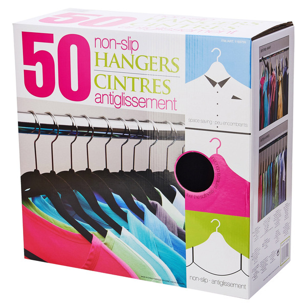 Non-Slip Flocked Hangers, 50-Pack