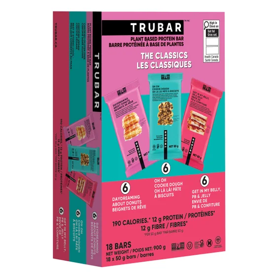 Trubar Plant-Based Protein Bar Variety Pack, 18 x 50g