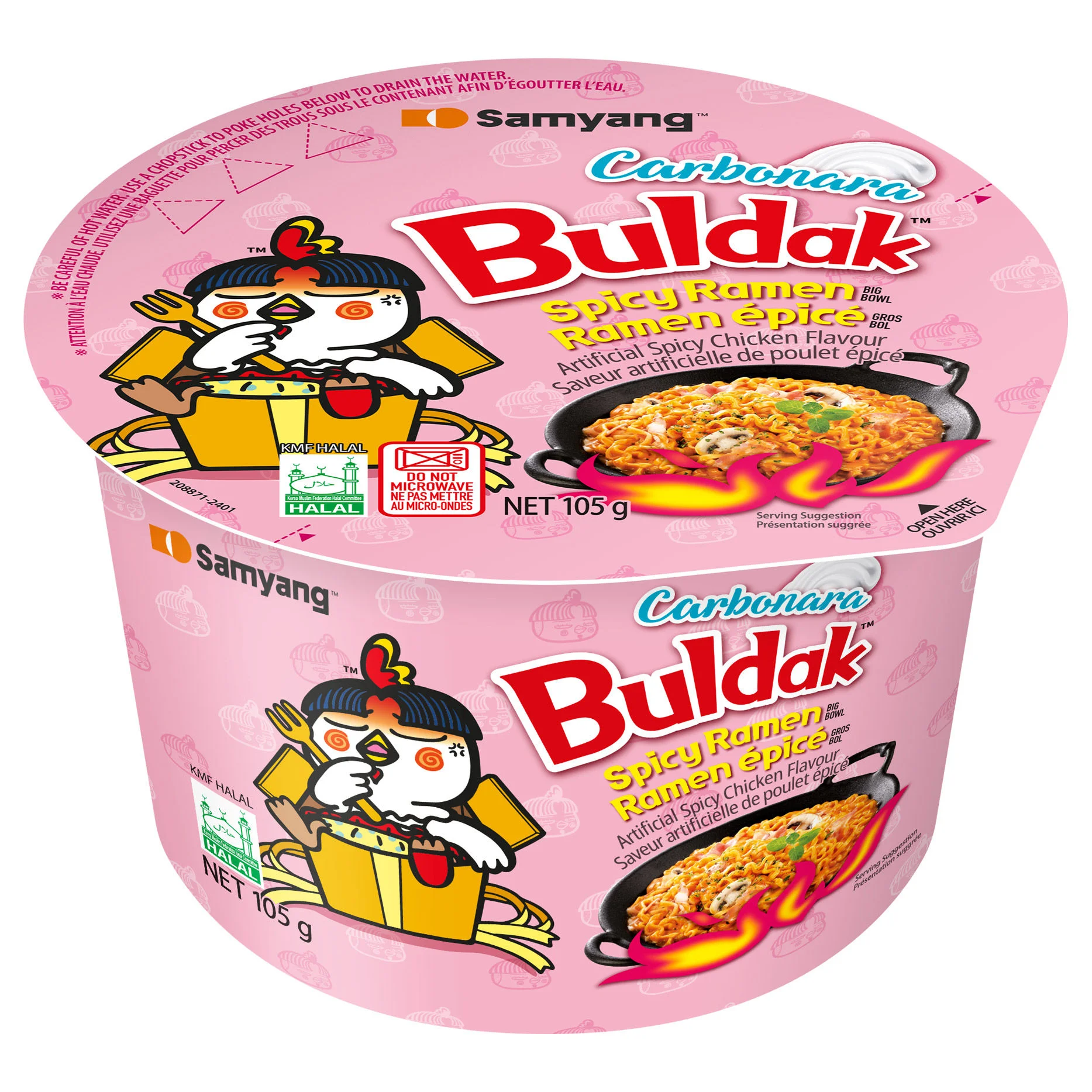 Samyang Buldak Carbonara Hot Chicken Flavor Ramen Bowls, (105g)