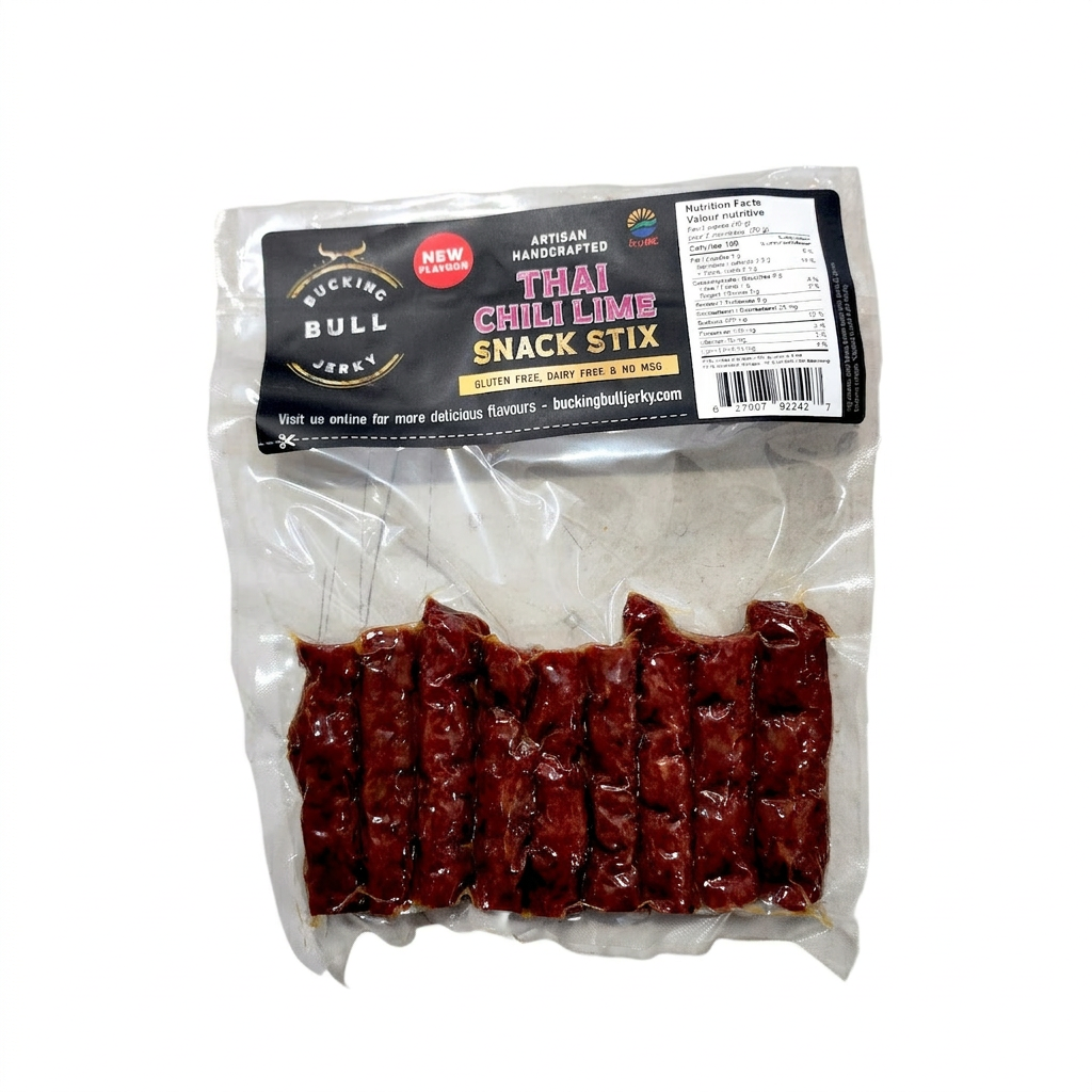 Bucking Bull Beef Jerky Thai Chili Lime Snack Stix – 100g