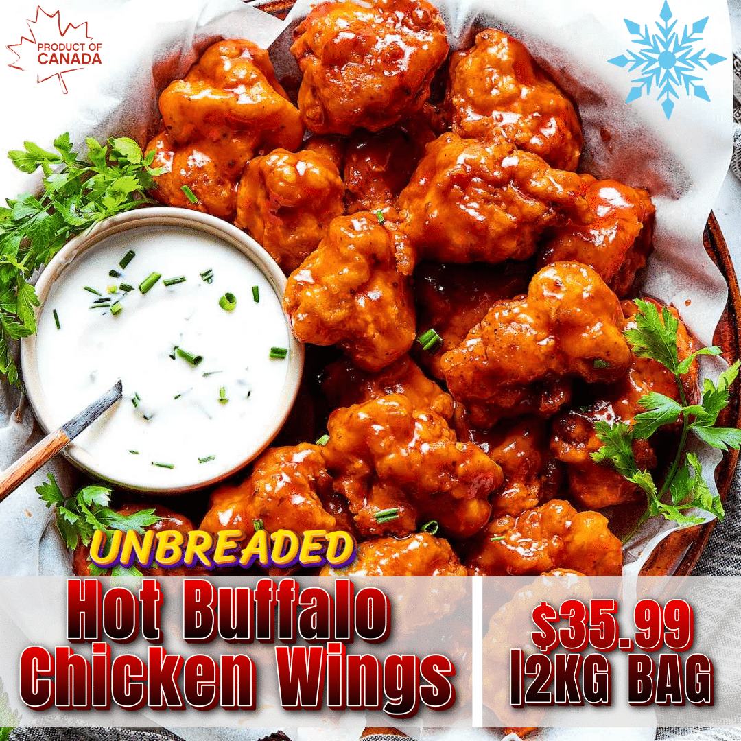 Unbreaded Hot Buffalo Chicken Wings Frozen (2kg)