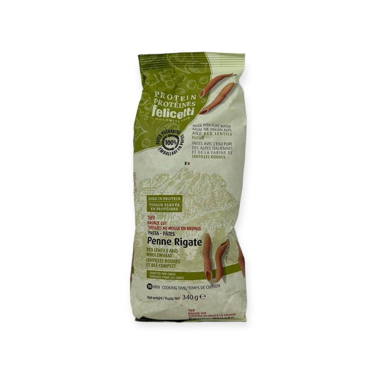 Felicetti Pasta Bronze Cut Penne Rigate Red Lentils And WholeWheat (340g)