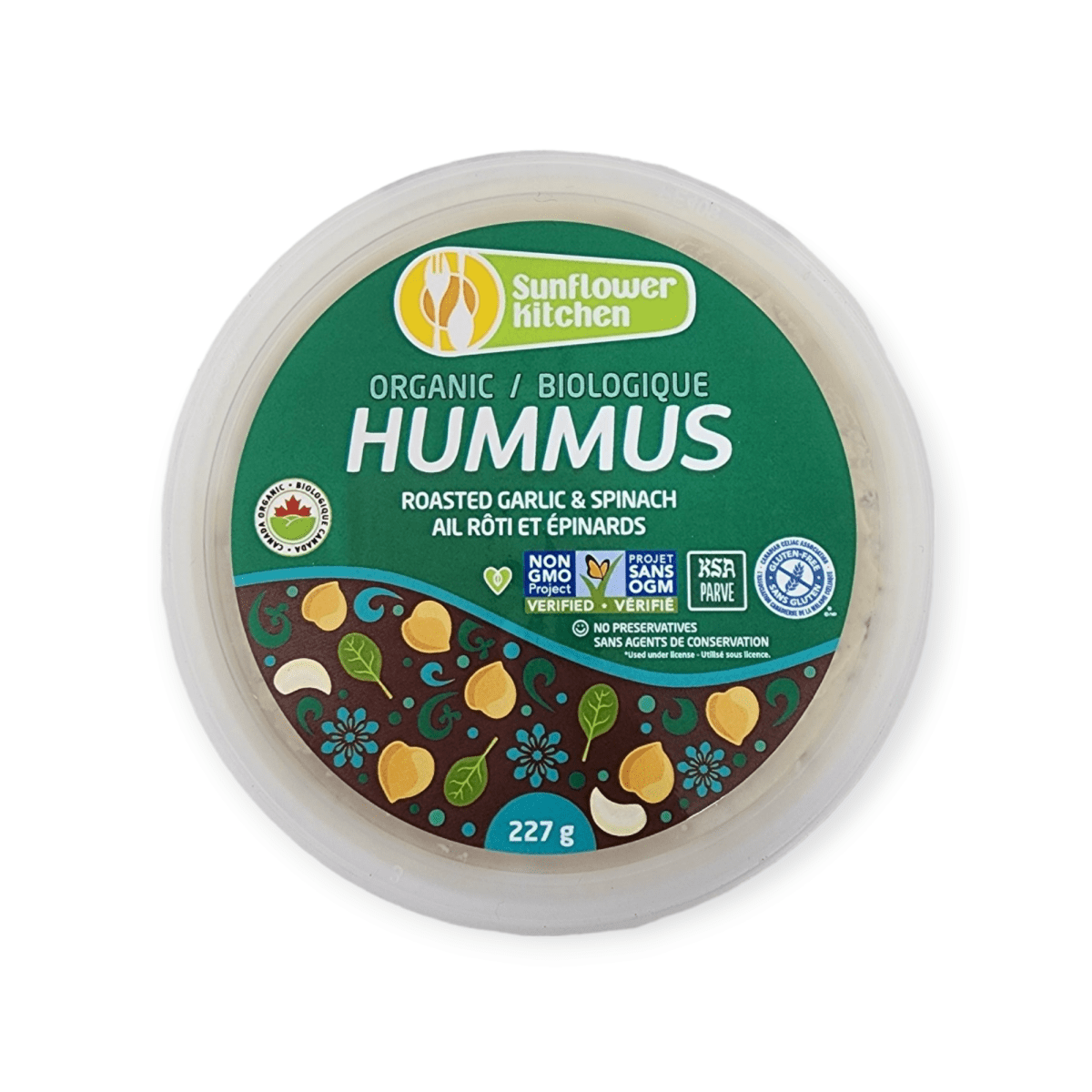 Sunflower Kitchen Hummus Roasted Garlic Spinach (227g)