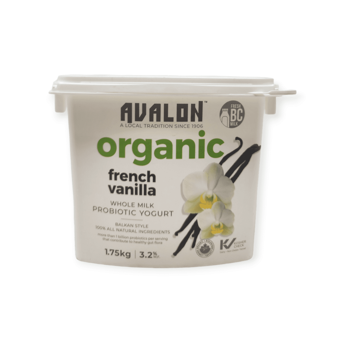 Avalon Organic Whole Milk Probiotic Yogurt 3.2% French Vanilla (1.75kg)