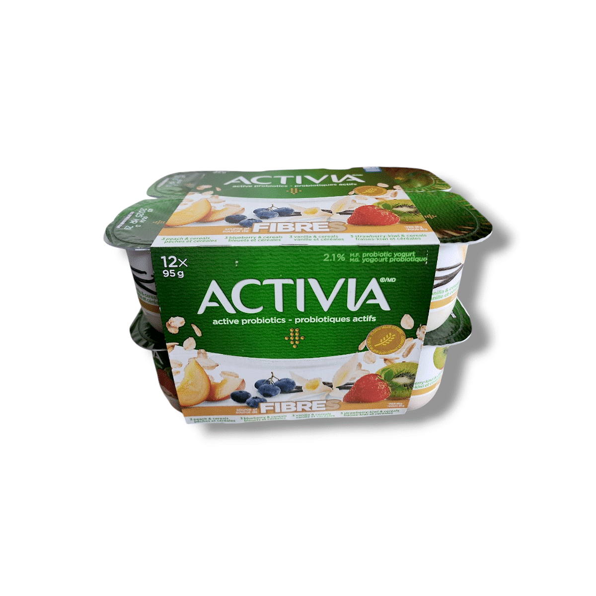 Activia Fibre Peach Blueberry Vanilla Strawberry Kiwi (12x95g)