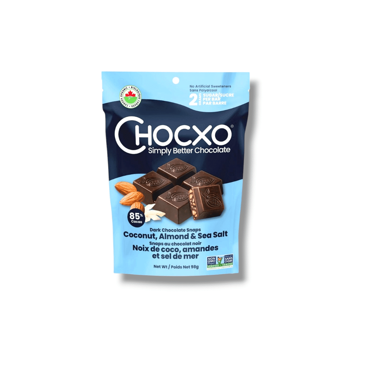 Chocxo Dark Chocolate Snaps Coconut, Almond & Sea Salt (9…
