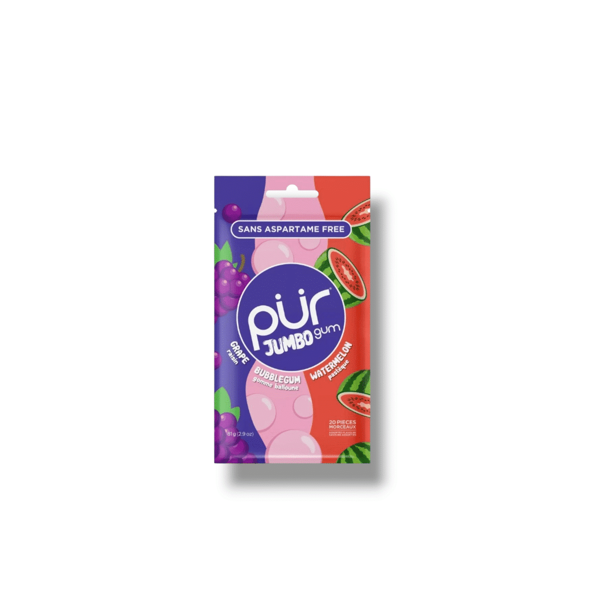Pur Jumbo Gum Grape, Bubblegum, Watermelon (81g)