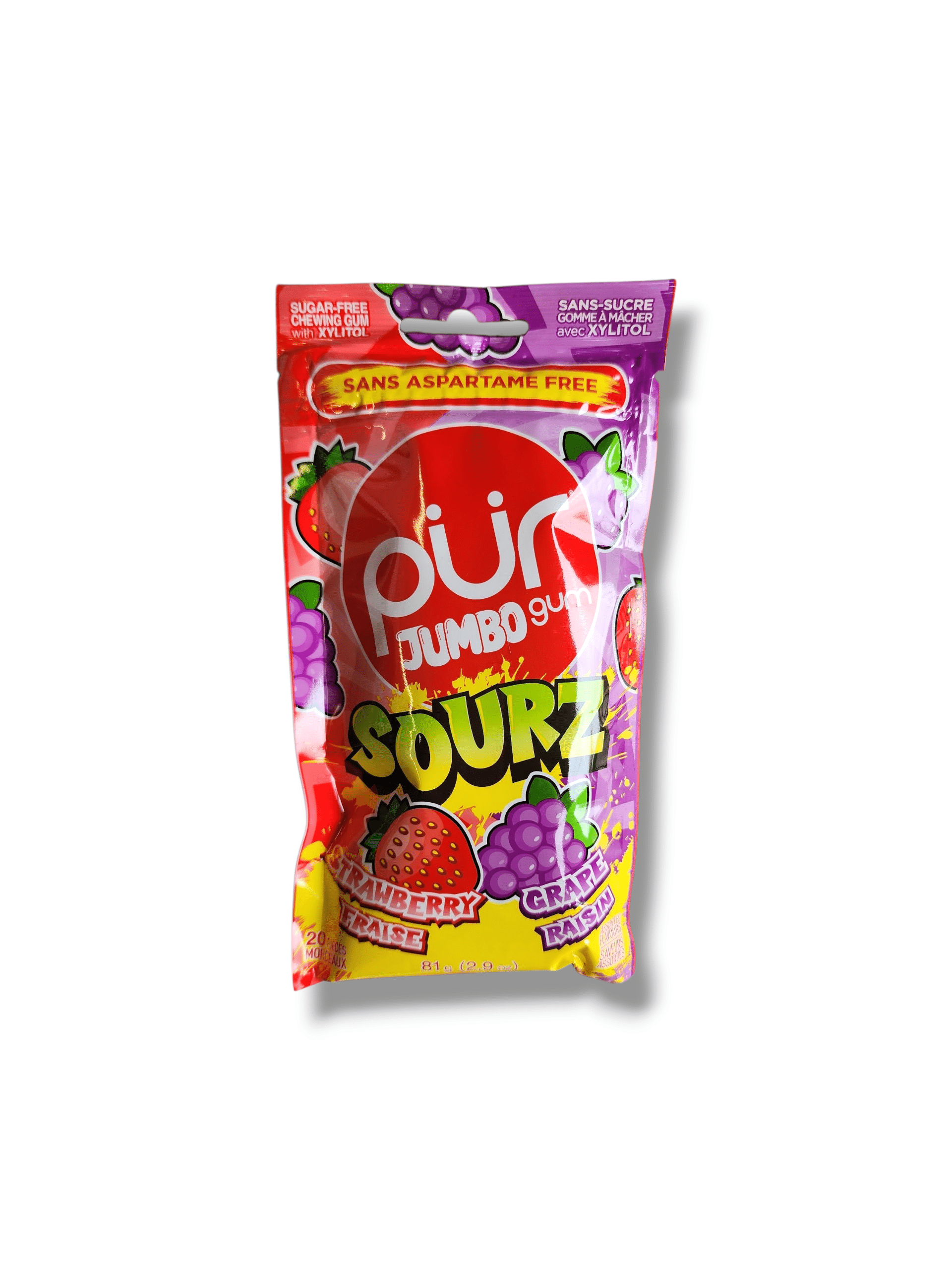 Pur Jumbo Gum  Sourz Strawberry &amp; Grape (81g)
