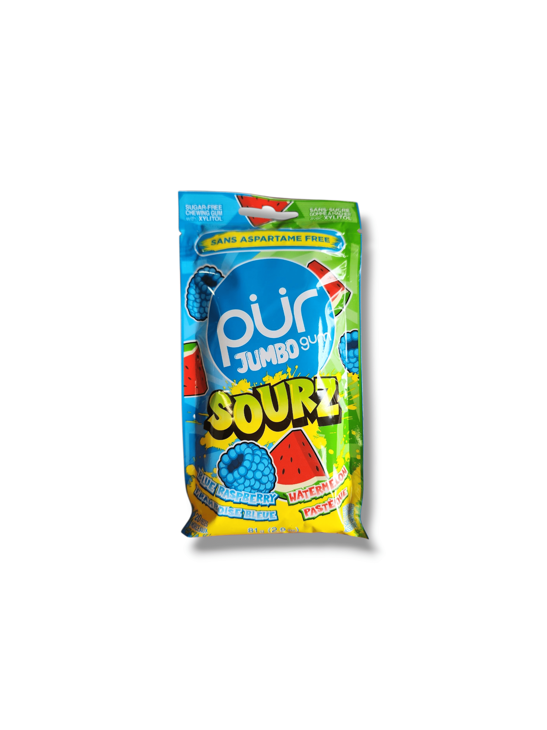 Pur Jumbo Gum Sourz Blue Raspberry &amp; Watermelon (81g)