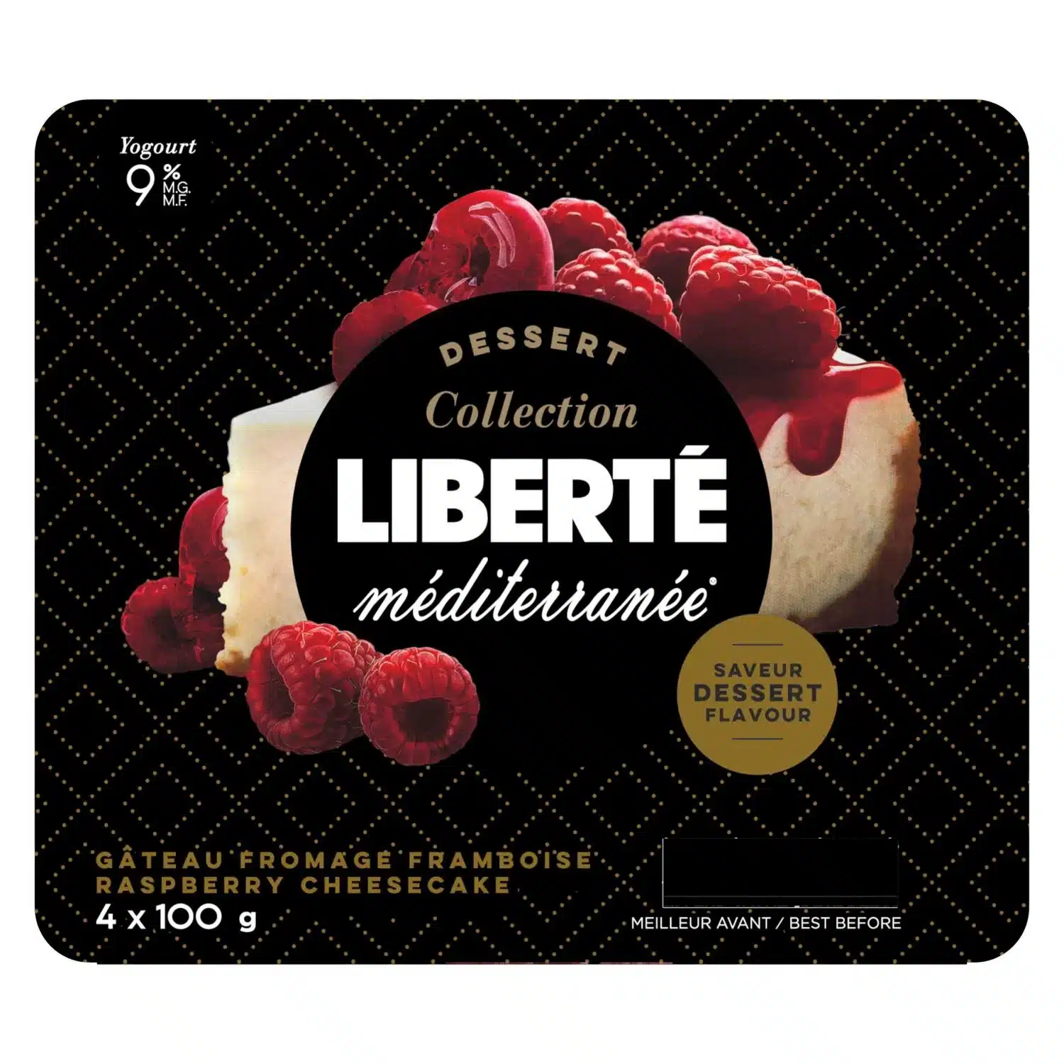Liberte Mediterranee 9% Yogurt, Raspberry Cheesecake 4x100g