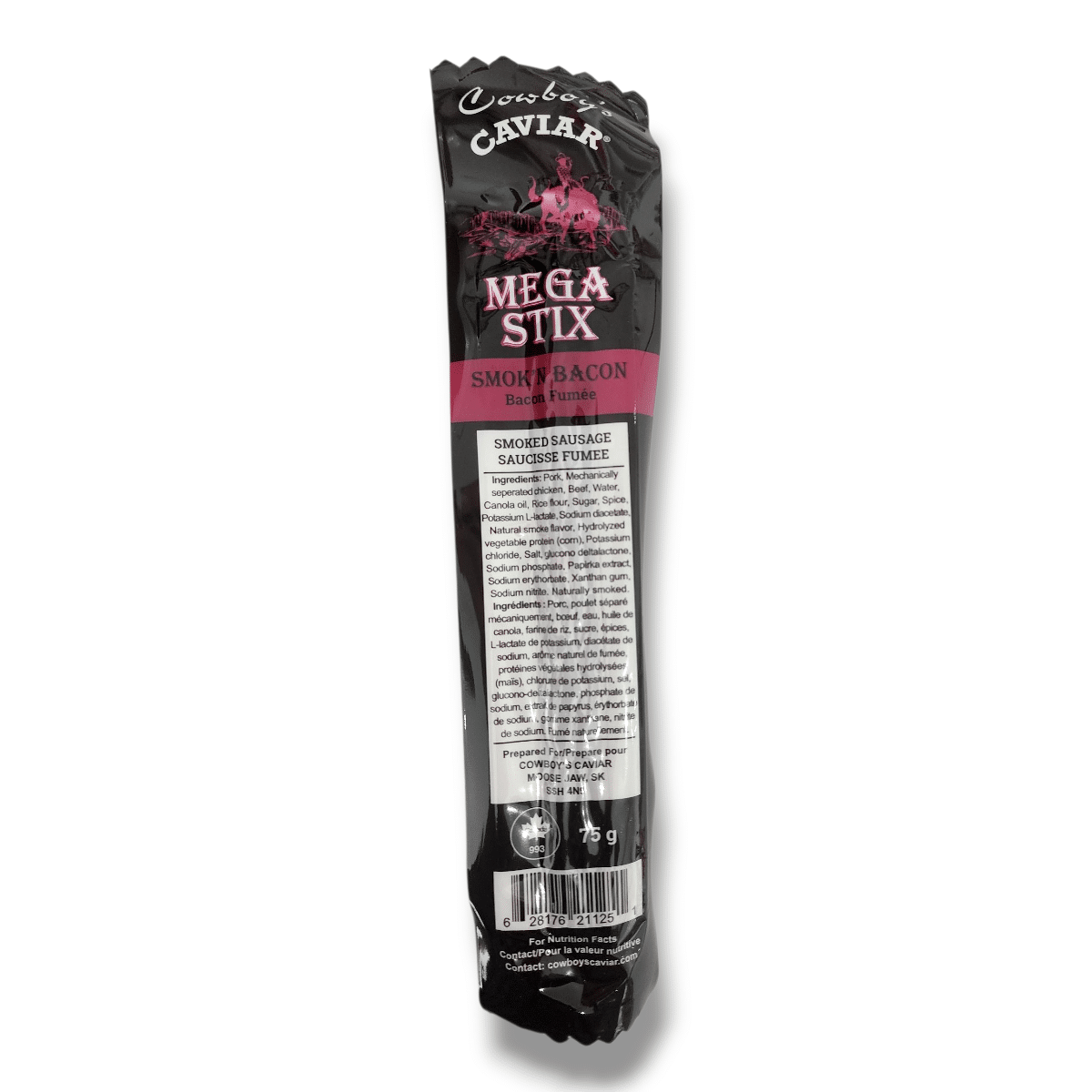 Cowboy’s Caviar Mega Stix Smok’n Bacon – Canadian Made Beef Snack Stick 75g